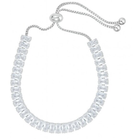 Slider Tennis Bracelet Sterling Overlay Made with Swarovski Baguette Crystals - Picture 10 of 16